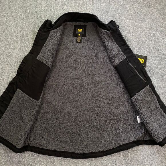 CAT Caterpillar Sherpa Lined Canvas Vest Adult Medium M Black Outdoor Workwear - Picture 14 of 16